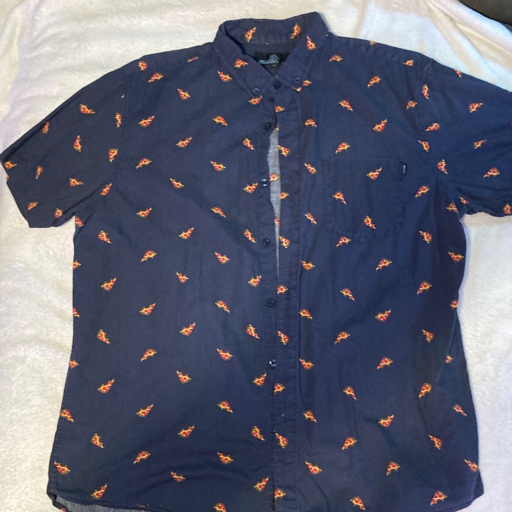 Casual Navy Blue Shirt with Orange Accents